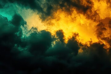 Fototapeta premium dynamic composition of brazilian flag rippling against dramatic cloudscape rich saturated colors