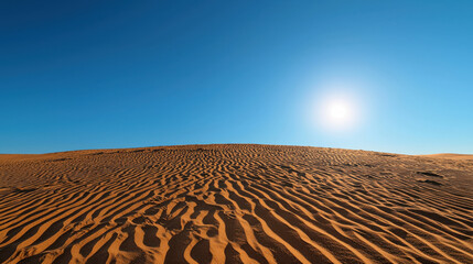 Naklejka premium Vast desert landscape with rippled sand dunes under bright sun