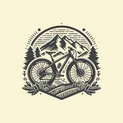 Mountain bike line art logo. mountain bike cycling vector vintage illustration. minimalist bicycle icon logo