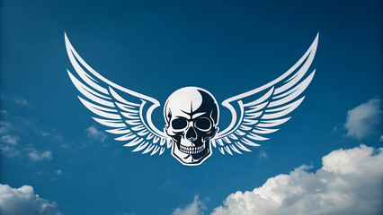 Obraz premium skull with wings, Simple vector logo of a skull with wings, on a pure blue background