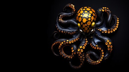 Naklejka premium Elegant octopus art piece in black and gold. A striking contrast of dark and light.