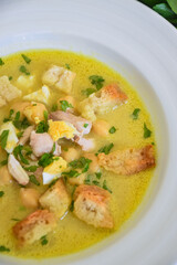 homemade chicken and bread soup with ingredients