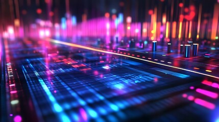 Fototapeta premium Abstract Digital Data Flow Visualization Neon Lights