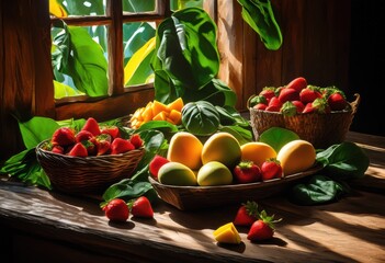 vibrant ingredients colorful smoothies displayed bright lighting refreshing healthy visual experience, beverage, drink, nutritious, organic, vegan, fruit