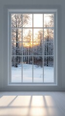Snowy Winter Landscape Through a Large Window