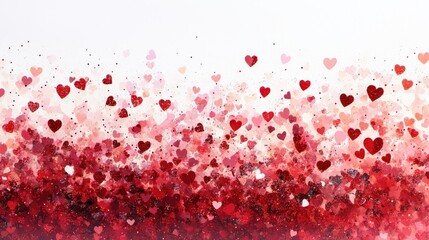 Glittery red heart confetti on a white background