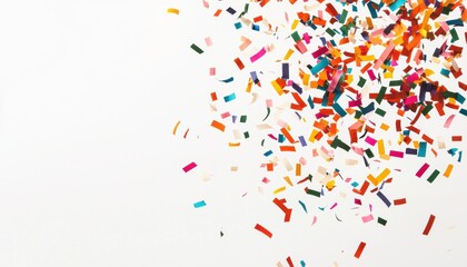 Colorful confetti falling from the top, isolated on white, perfect for celebration themes, party invitations, and festive event designs