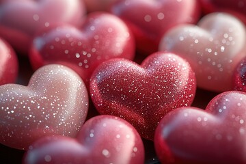 Obraz premium Glittering hearts in shades of pink and red evoke feelings of love and celebration Perfect for Valentine's Day or romantic themes