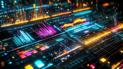 Fototapeta premium Abstract Digital Data Visualization Neon Lines