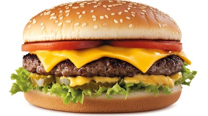 Delicious Cheeseburger with Beef Patty, Cheese, Tomato and Fresh Greens