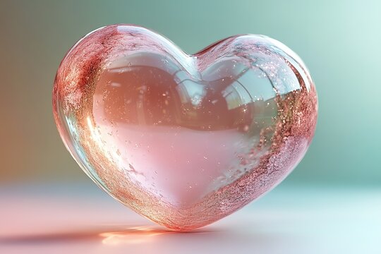 A captivating translucent heart sculpture glows with soft pink hues embodying love and sentimentality in its elegant sparkling design