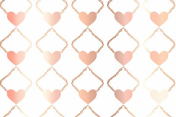 Fototapeta premium Geometric heart chainlink pattern with rose gold gradient on white