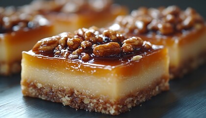 Caramel Pecan Squares Dessert Closeup