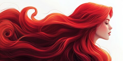 Vibrant red-haired woman with flowing locks in ethereal pose