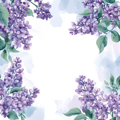 Frame of Persian Lilac, with minimal details and a simple illustration. Floristic design elements for floristics, Greeting card, Floral print, Plant painted background, Watercolor painting