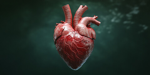Detailed anatomical heart model displaying intricate structures and textures, set against a dark background, ideal for medical visualization and education.