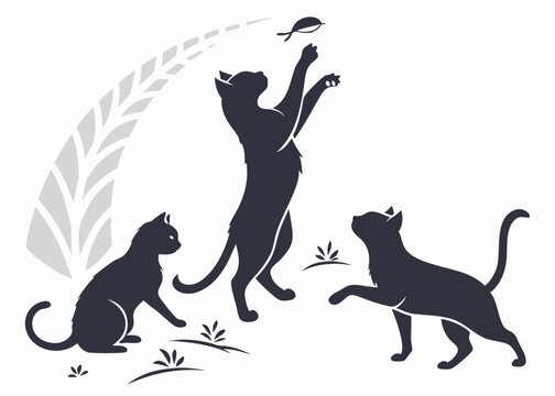 Playful Cats Frolicking in a Garden, Surrounded by Greenery and Flowers