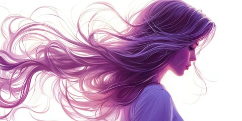 Naklejka premium Woman with flowing purple hair in dreamy, artistic profile view