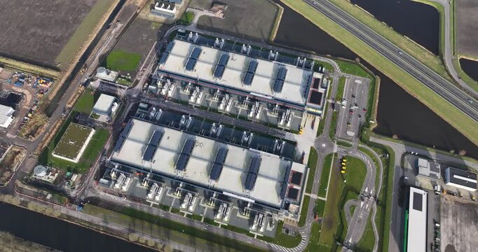 Large scale datacenter, showcasing, AI, super computing, quantum computing, IT infrastructure. Building exterior.