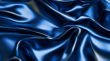 Fototapeta premium Luxurious Deep Blue Silk Fabric Draped in Elegant Waves and Folds