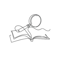 Continuous Line Drawing Magnifying Glass on Open Book Research