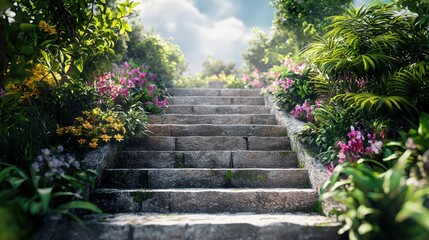 Serene Stone Steps Ascending Through Lush Tropical Paradise