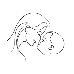 Mothers Love Tender Embrace, Line Art, Baby, Mom, Infant, Care, Affection, Family, Bonding, Portrait