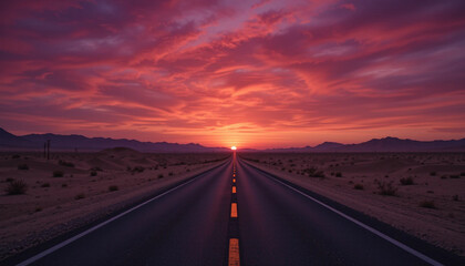 Naklejka premium Desert Road at Twilight with Dramatic Skies