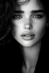 Fototapeta premium Captivating black and white portrait emphasizing expressive eyes