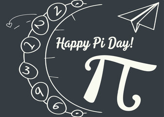 Happy Pi Day Graphic Featuring the Pi Symbol and Decorative Elements, Perfect for Math Enthusiasts