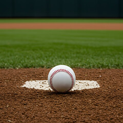 Baseball on Home Plate in Stadium
