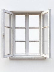 Open Window with White Frame on White Wall Capturing Natural Light and Airy Atmosphere in Minimalist Style