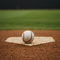 Baseball on Home Plate in Stadium