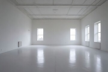 Minimalist Empty Room with White Walls and Bright Natural Light from Windows