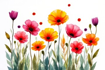 Fototapeta premium Vibrant Watercolor Flowers and Plants Illustration