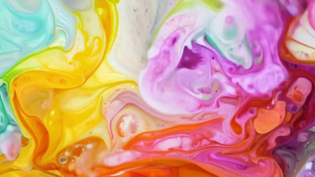 Watch as vibrant colors blend together, creating intricate designs in a slow motion display. The fluid movement captivates with its beauty and flow, showcasing artistic expression.