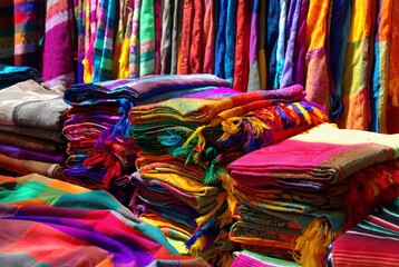 Colorful fabrics at market