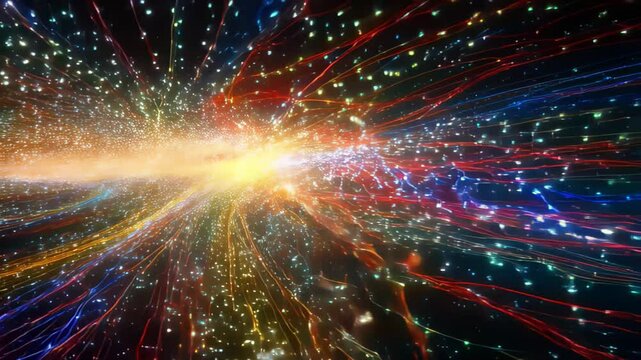 Radiant starburst of glowing cosmic energy stretching across deep space. Concept of time travel and intergalactic motion