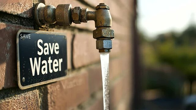 Save Water Message Near Faucet Encouraging Conservation