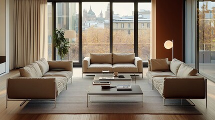 Modern Living Room with City View