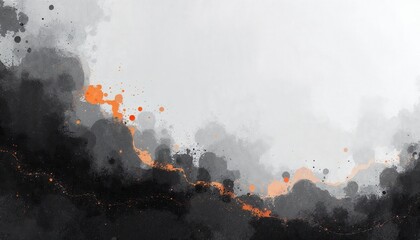 Abstract Black and Orange Ink Texture with Splatter Accents