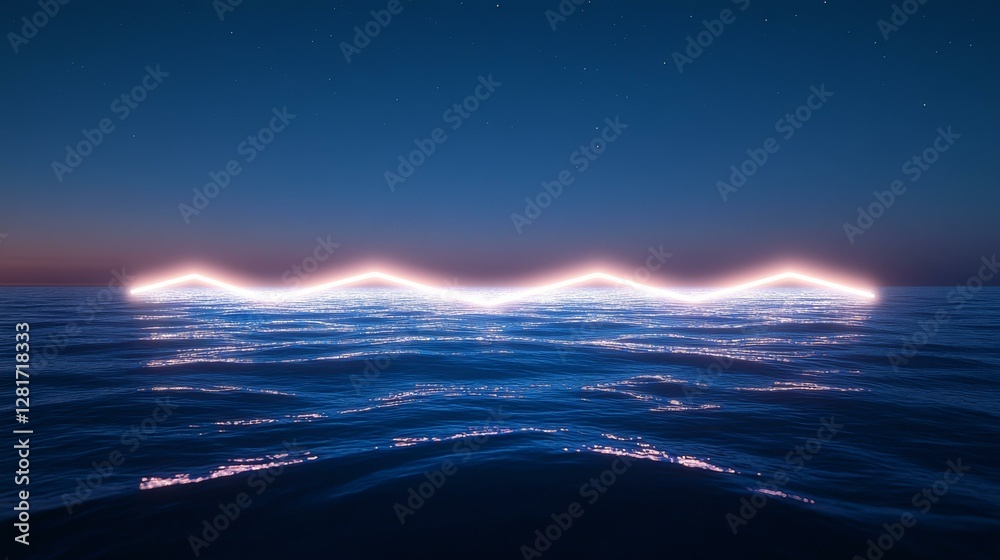 Sticker Neon Light Waves on the Ocean at Night