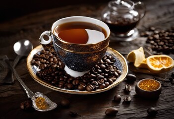 stunning macro showcasing artistic craftsmanship coffee tea pairings detailed textures vibrant colors, artisan, aroma, barista, beverage, bowl, brew
