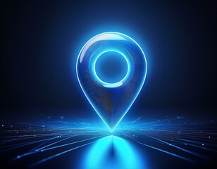 glowing blue location pin on a dark background