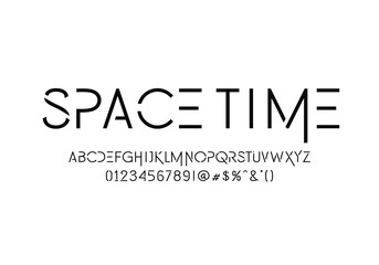 Space Time font for logo and headline. Isolated Vector typeset