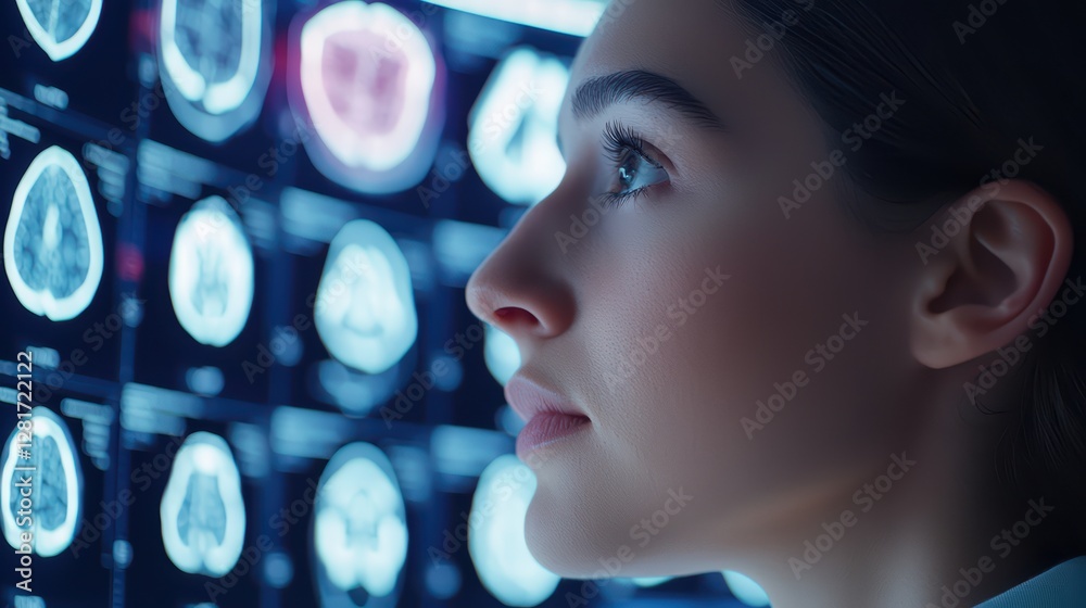 Poster scientist analyzing ai algorithms on multiple medical images