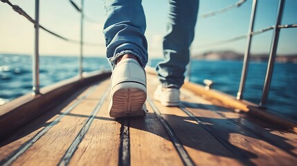 Walking on Yacht Deck Enjoying Sea View and Adventure Travel