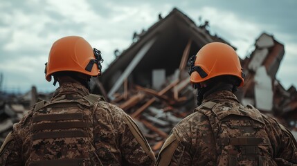 Soldiers Assisting in Humanitarian Mission During Disaster Recovery