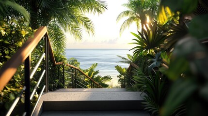 Fototapeta premium Tropical Paradise Staircase to the Ocean