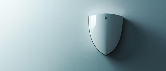 A sleek, minimalist shield-shaped object on a pale wall exudes a sense of modern simplicity and protection.